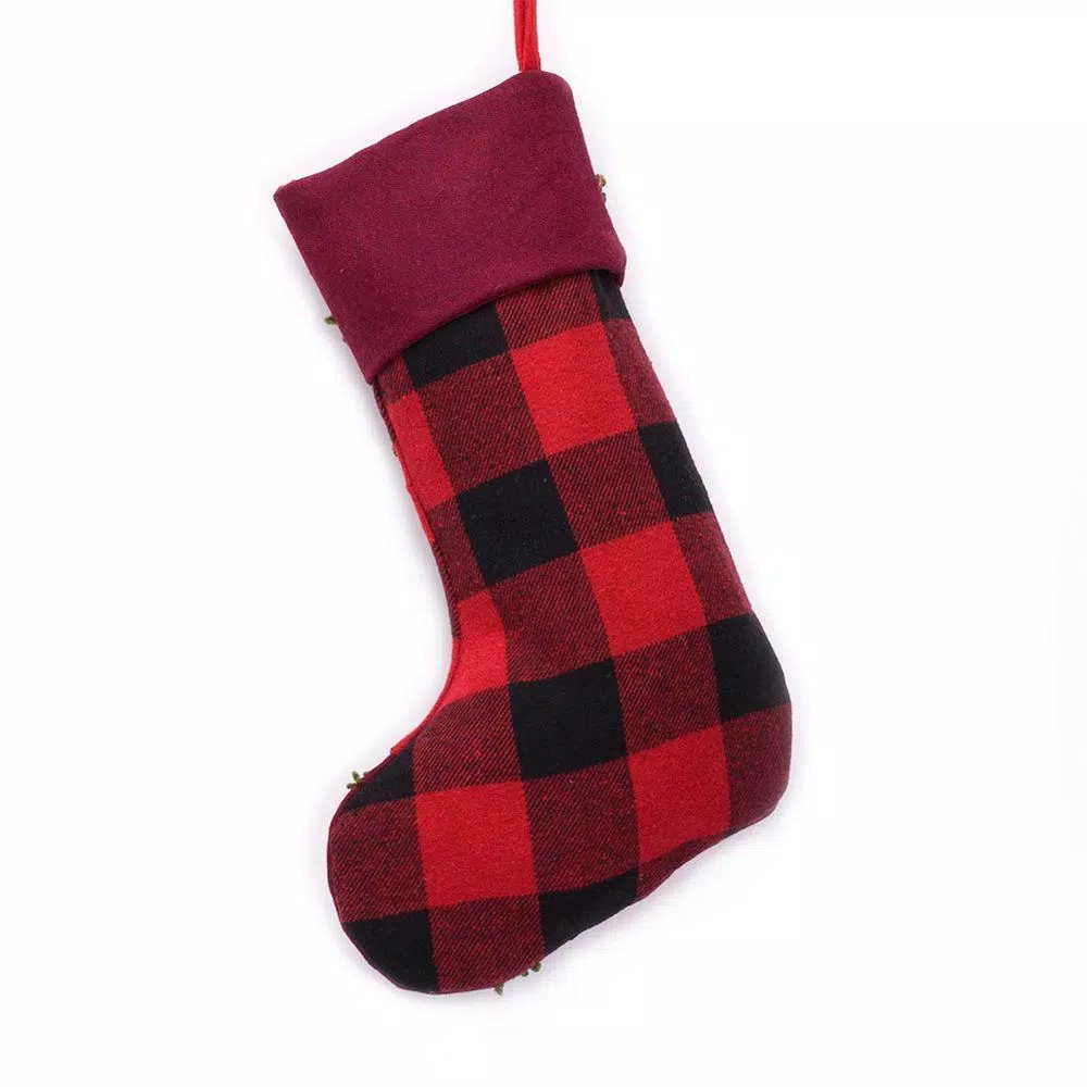 Glitzhome 19 In. Polyester/Acrylic Plaid Christmas Stocking With Rug Hooked Reindeer 2 Glitzhome 19 In. Polyester/Acrylic Plaid Christmas Stocking With Rug Hooked Reindeer - Image 2