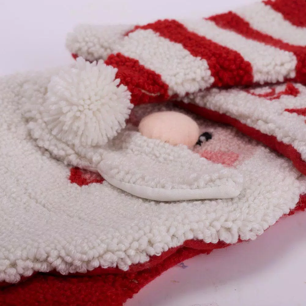 Glitzhome 20 In. Polyester/Acrylic Hooked Christmas Stocking With 3D Santa 3 Glitzhome 20 In. Polyester/Acrylic Hooked Christmas Stocking With 3D Santa - Image 3