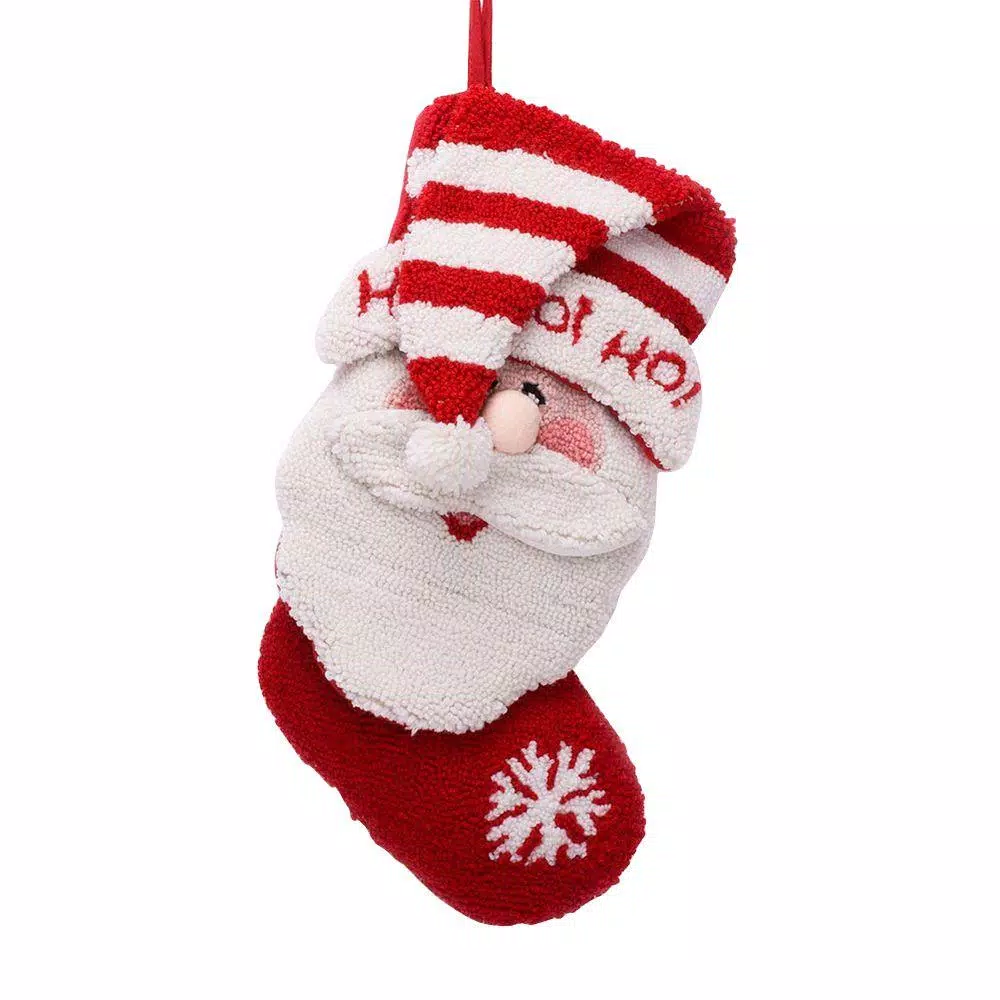Glitzhome 20 In. Polyester/Acrylic Hooked Christmas Stocking With 3D Santa 1 Glitzhome 20 In. Polyester/Acrylic Hooked Christmas Stocking With 3D Santa