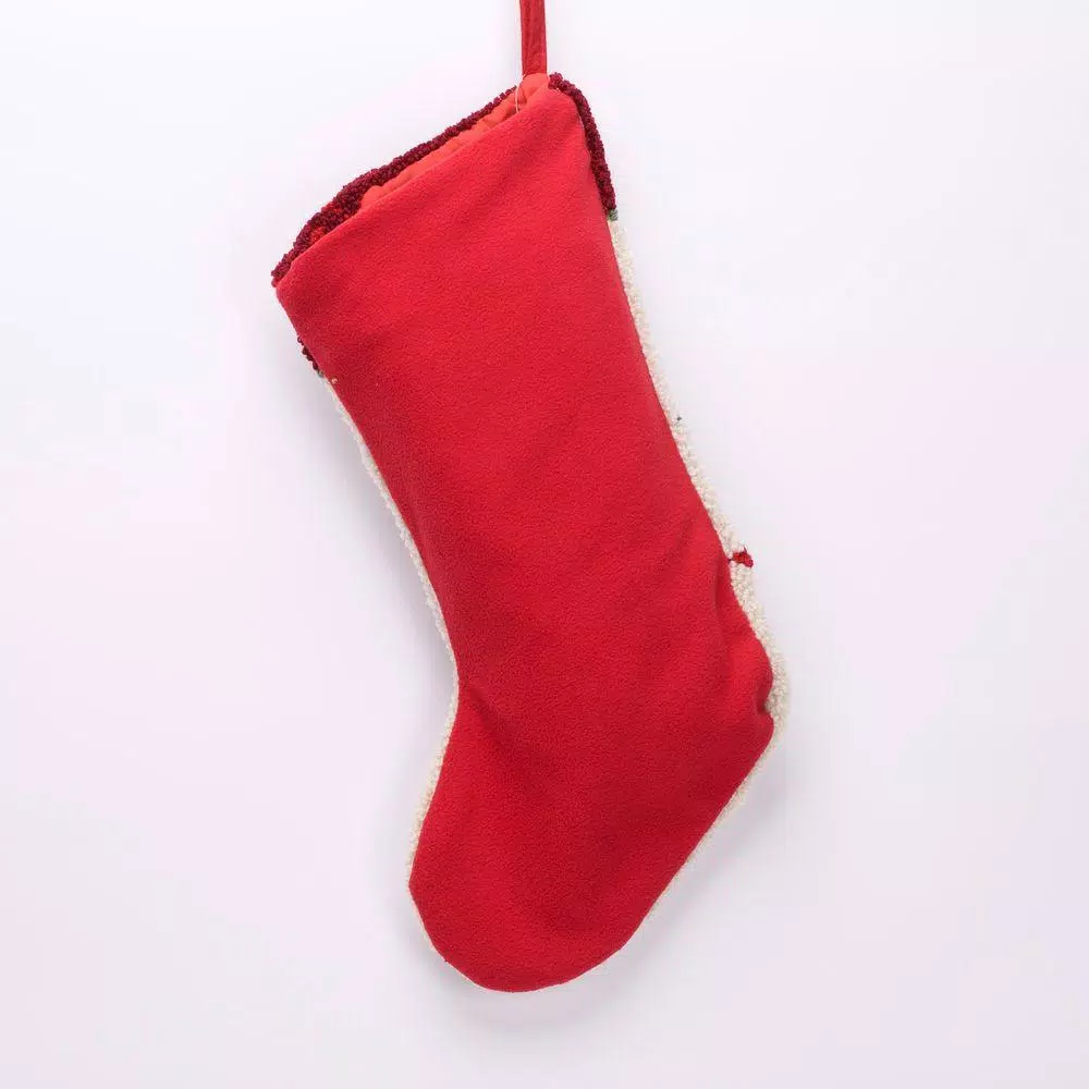 Glitzhome 19 In. Polyester/Acrylic Hooked Christmas Stocking With Poinsettia 2 Glitzhome 19 In. Polyester/Acrylic Hooked Christmas Stocking With Poinsettia - Image 2
