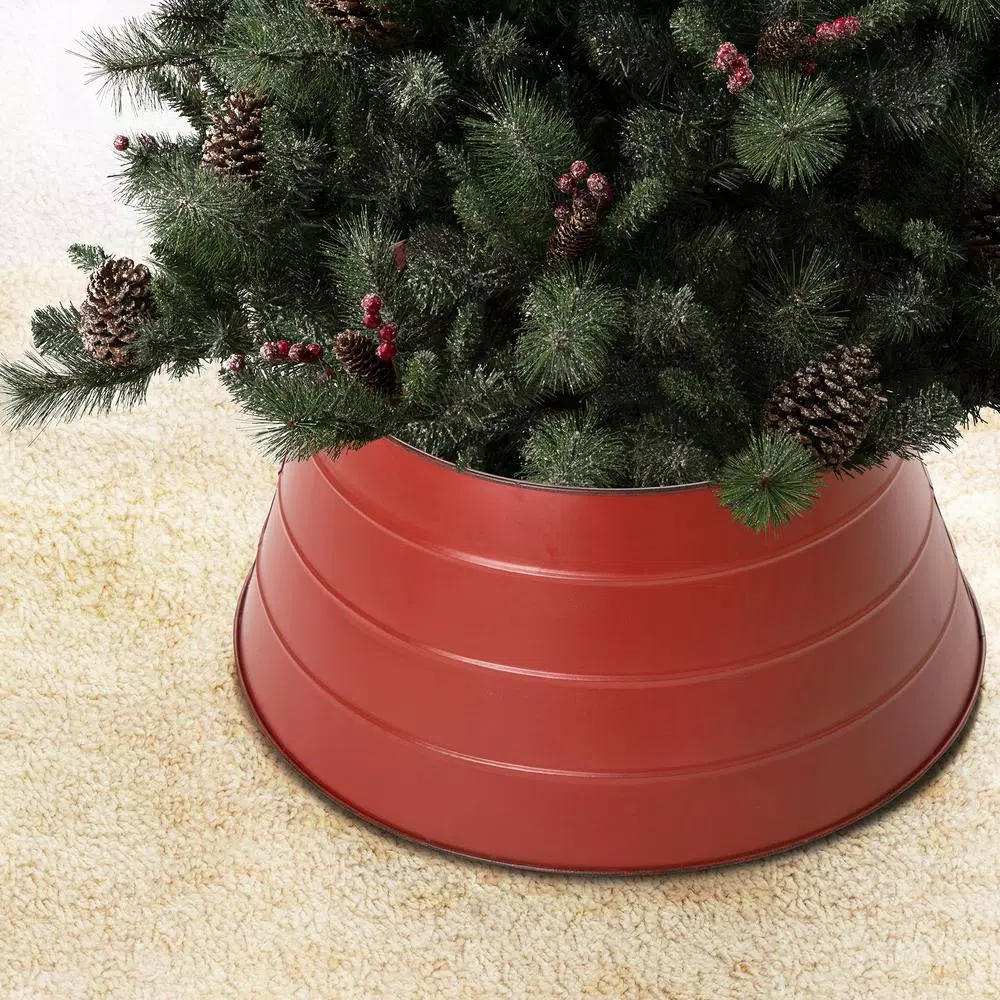 Glitzhome 22 In. D Painted Red Metal Tree Collar 1 Glitzhome 22 In. D Painted Red Metal Tree Collar