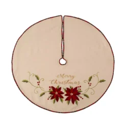 Glitzhome 48 In. D Fabric Christmas Tree Skirt In Poinsettia