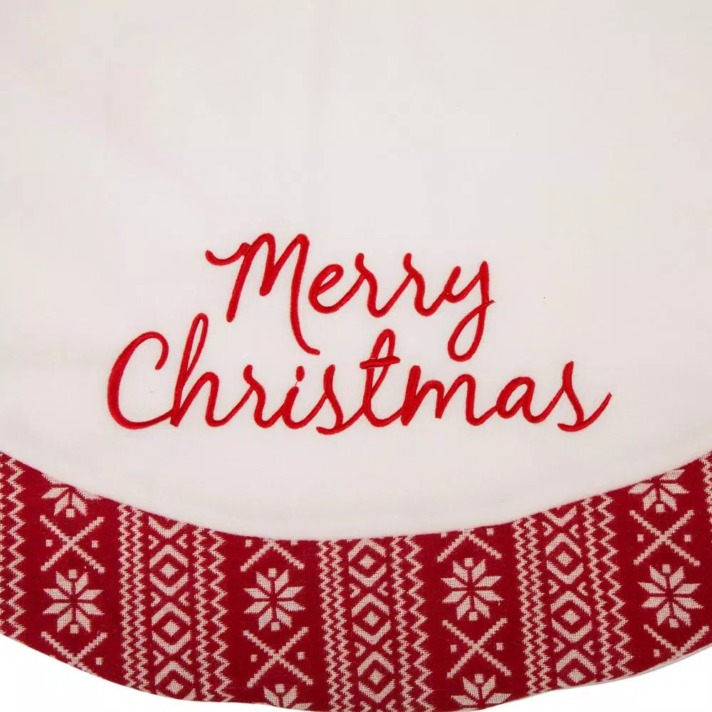Glitzhome 48 In. D White Fleece Christmas Tree Skirt – Merry Christmas 2 Glitzhome 48 In. D White Fleece Christmas Tree Skirt – Merry Christmas - Image 2