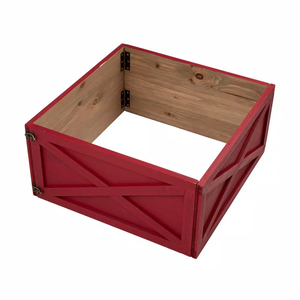 Glitzhome 22 In. L Red Wooden Tree Collar(KD) 1 Glitzhome 22 In. L Red Wooden Tree Collar(KD)