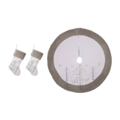 Glitzhome 48 In. Tree Skirt And 21 In. H Stocking (Set Of 3 White Fleece Christmas Decorations)