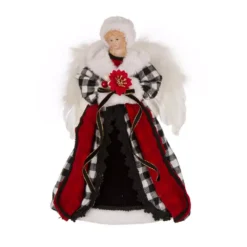 Christmas decorations shop 33 Glitzhome 12 In. H Black And White Plaid Angel Tree Top