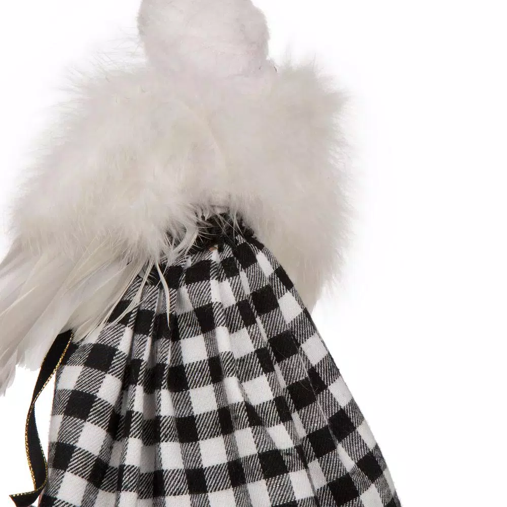 Glitzhome 12 In. H Black And White Plaid Angel Tree Top 6 Glitzhome 12 In. H Black And White Plaid Angel Tree Top - Image 6