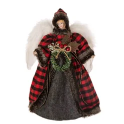 Glitzhome 12 In. H Plaid Angel Christmas Tree Topper Decoration