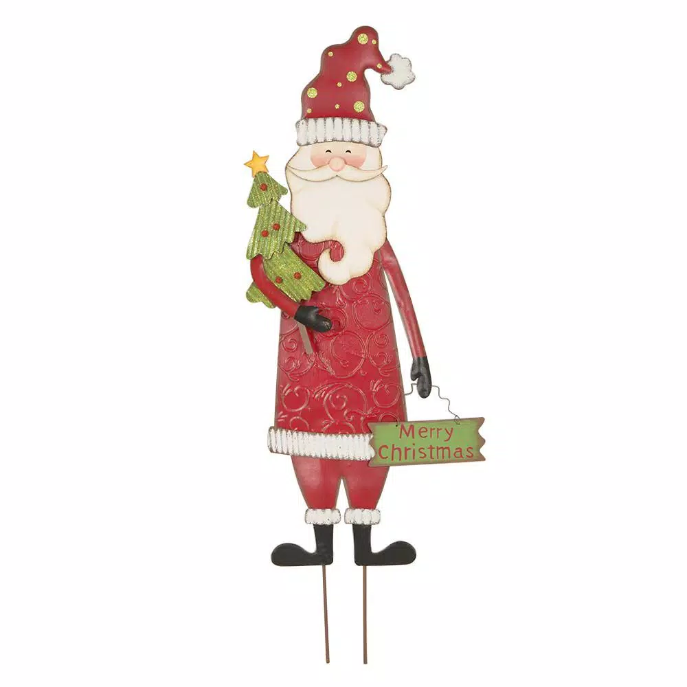 Glitzhome 36 In. H Iron Santa Yard Stake 1 Glitzhome 36 In. H Iron Santa Yard Stake