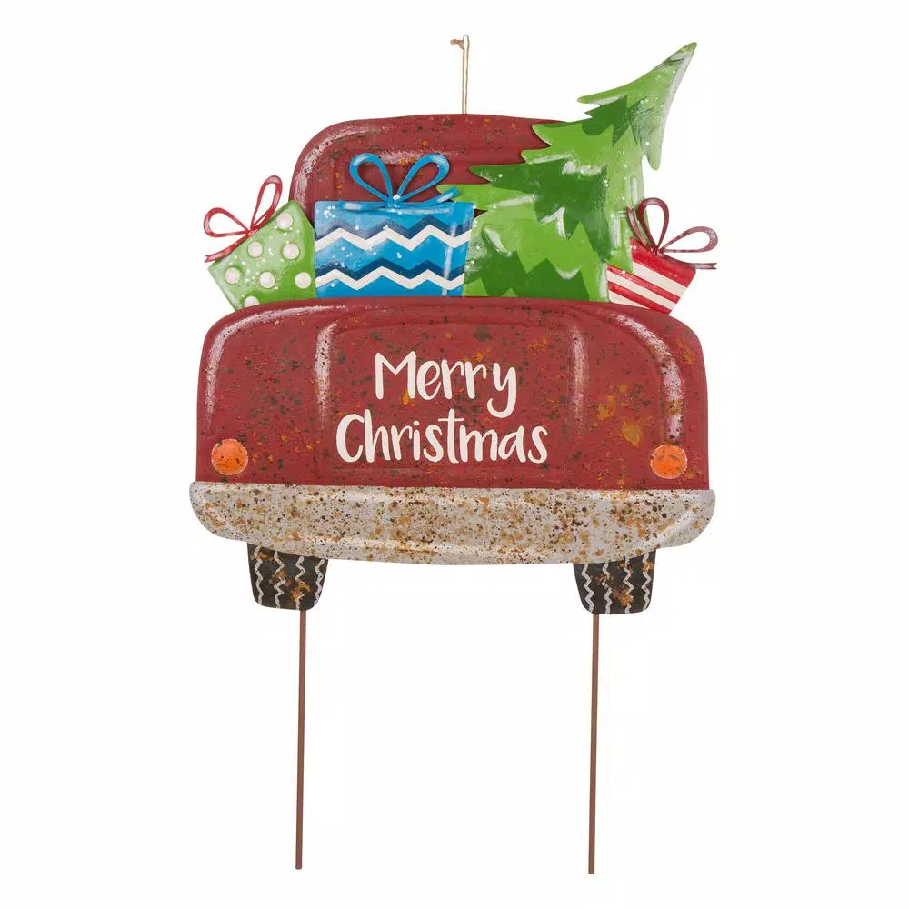Glitzhome 31.89 In. H Rusty Metal Christmas Truck Yard Stake Or Standing Decor Or Wall Decor 1 Glitzhome 31.89 In. H Rusty Metal Christmas Truck Yard Stake Or Standing Decor Or Wall Decor