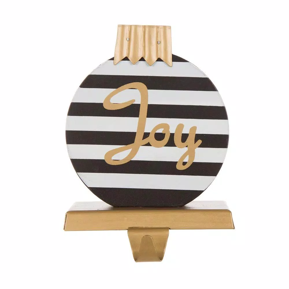 Glitzhome 6.89 In. H Wooden/Metal Striped Ornament Stocking Holder 1 Glitzhome 6.89 In. H Wooden/Metal Striped Ornament Stocking Holder