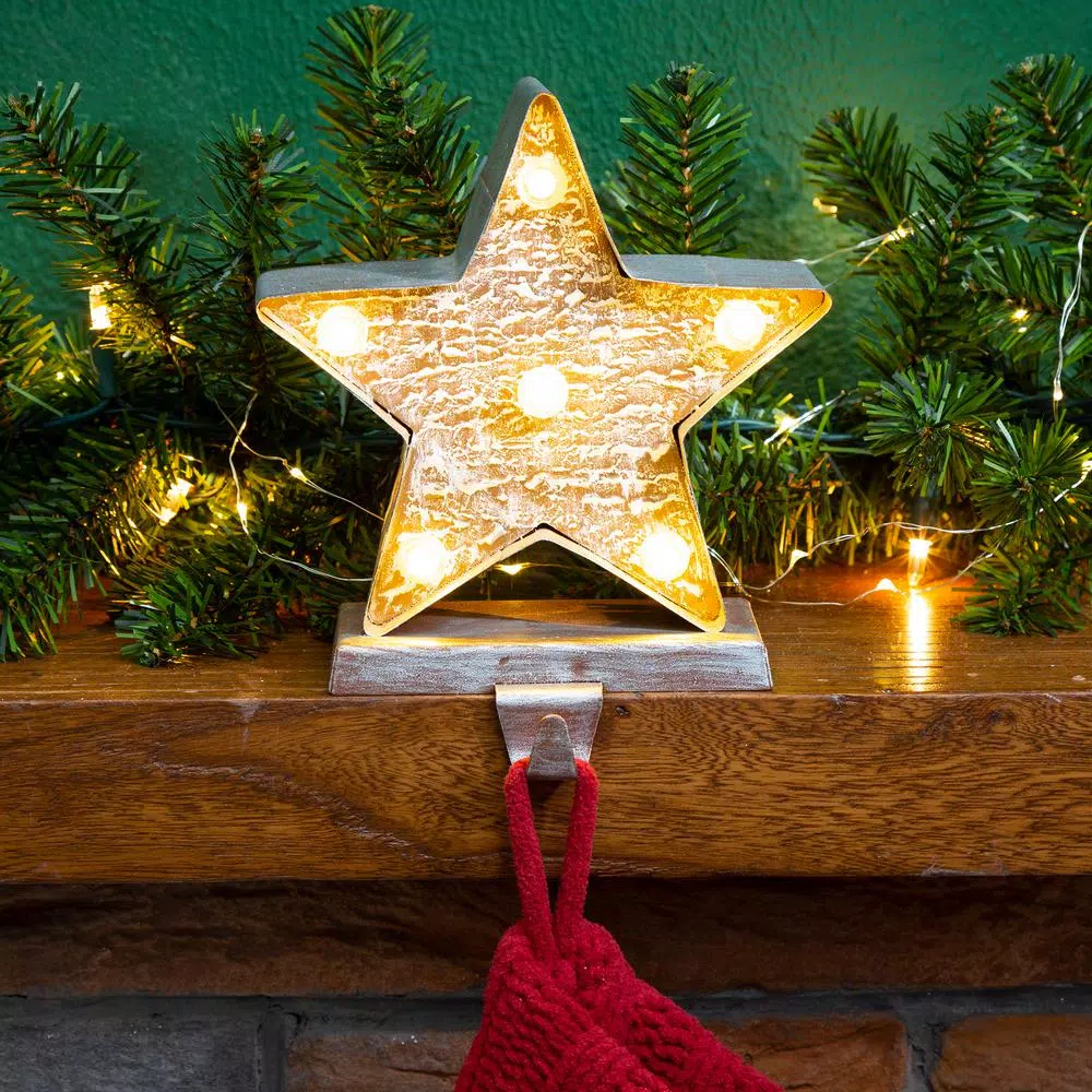 Glitzhome 7.5 In. H Marquee LED Lighted Christmas Stocking Holder Star 8 Glitzhome 7.5 In. H Marquee LED Lighted Christmas Stocking Holder Star - Image 8