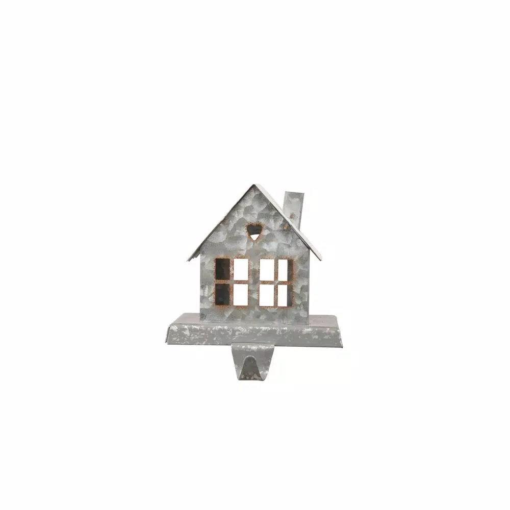 Glitzhome 6.00 In. H Galvanized House Stocking Holder 1 Glitzhome 6.00 In. H Galvanized House Stocking Holder