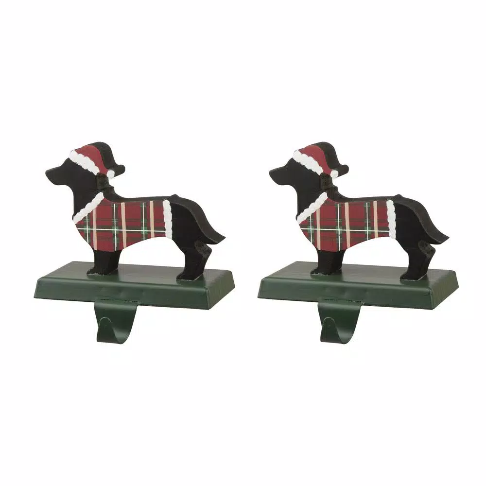 Glitzhome Wooden/Metal Dachshund Stocking Holder (Set Of 2) 1 Glitzhome Wooden/Metal Dachshund Stocking Holder (Set Of 2)
