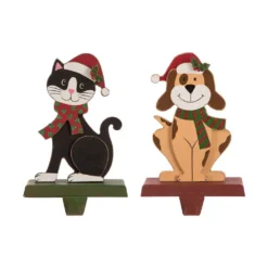 Glitzhome 5.00 In. L X 3.82 In. W X 7.76 In. H Wooden/Metal Cat And Dog Stocking Holder Set Of 2