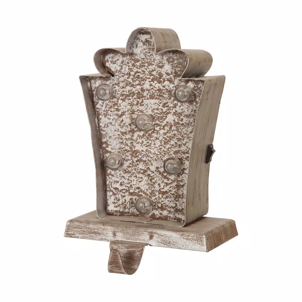 Glitzhome 7.50 In. H Marquee LED Wooden/Metal Giftbox Stocking Holder 7 Glitzhome 7.50 In. H Marquee LED Wooden/Metal Giftbox Stocking Holder - Image 7