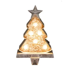 Glitzhome 7.50 In. H Marquee LED Wooden/Metal Christmas Tree Stocking Holder