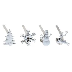 Haute Decor Silver MantleClip Stocking Holder With Assorted Holiday Icons (4-Pack)