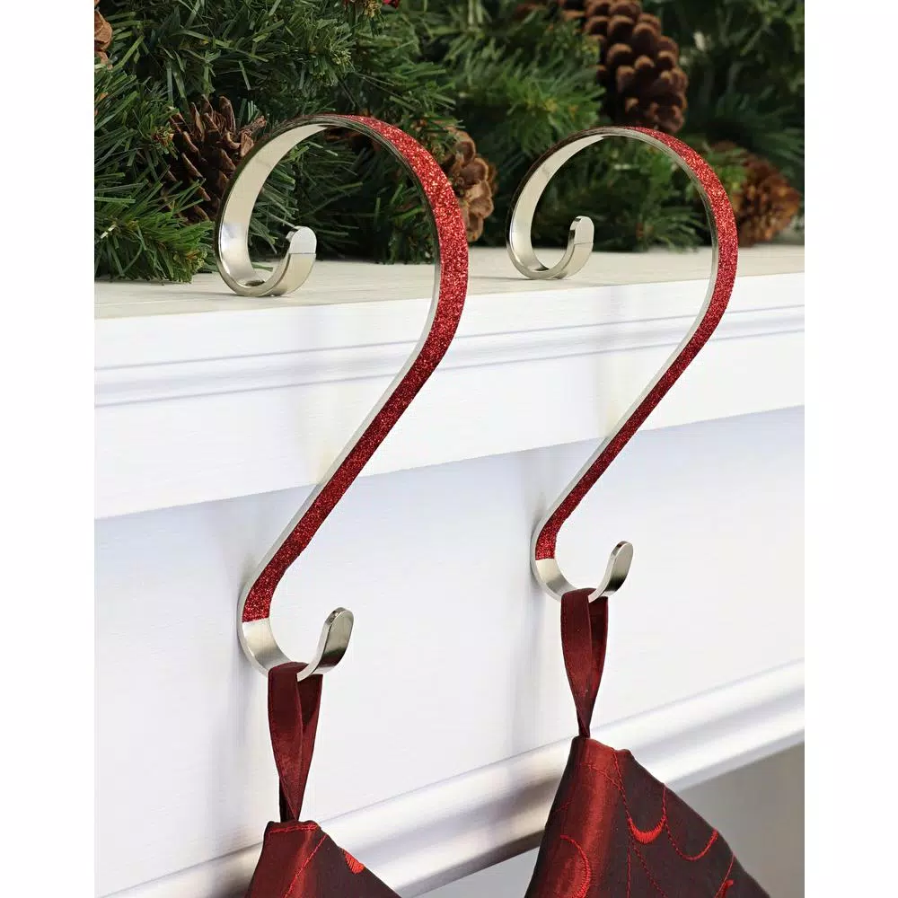 Haute Decor 6 In. Steel Red Glitter Stocking Scrolls Holders (2-Pack) 2 Haute Decor 6 In. Steel Red Glitter Stocking Scrolls Holders (2-Pack) - Image 2