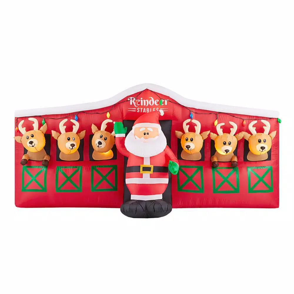 Home Accents Holiday 9 Ft Giant-Sized LED Inflatable Santa’s Stable With Reindeer 1 Home Accents Holiday 9 Ft Giant-Sized LED Inflatable Santa’s Stable With Reindeer