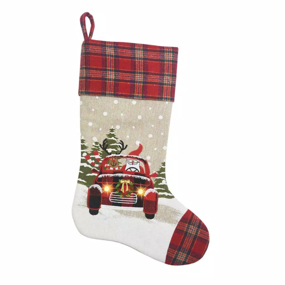 Manor Luxe 0.1 In. H X 20 In. L Polyester Snowy Car By Santa Light Up Christmas Stocking 1 Manor Luxe 0.1 In. H X 20 In. L Polyester Snowy Car By Santa Light Up Christmas Stocking