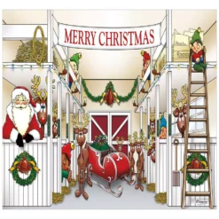 My Door Decor 7 Ft. X 8 Ft. Santa’s Reindeer Barn Holiday Garage Door Decor Mural For Single Car Garage