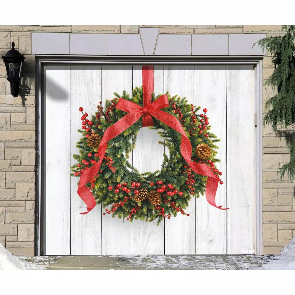 My Door Decor 7 Ft. X 8 Ft. Christmas Wreath-Christmas Garage Door Decor Mural For Single Car Garage 2 My Door Decor 7 Ft. X 8 Ft. Christmas Wreath-Christmas Garage Door Decor Mural For Single Car Garage - Image 2