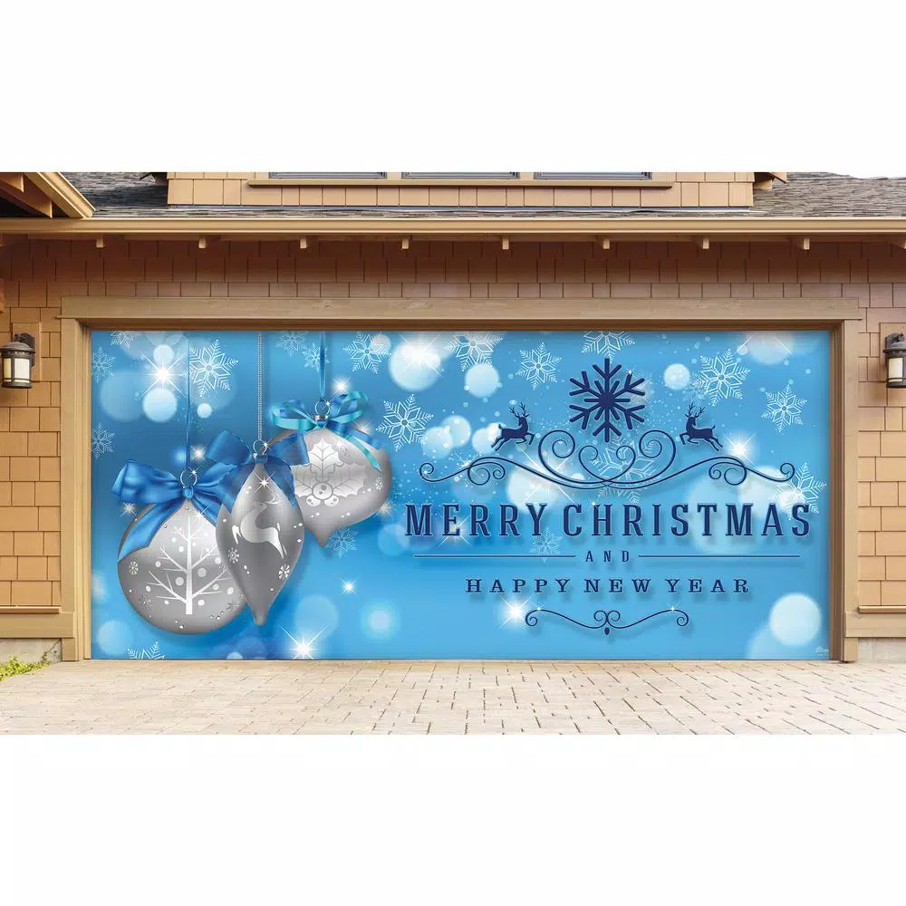 My Door Decor 7 Ft. X 16 Ft. Silver Christmas Ornaments On Blue Christmas Garage Door Decor Mural For Double Car Garage 3 My Door Decor 7 Ft. X 16 Ft. Silver Christmas Ornaments On Blue Christmas Garage Door Decor Mural For Double Car Garage - Image 3