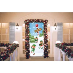 My Door Decor 36 In. X 80 In. North Pole Elves-Christmas Front Door Decor Mural -Christmas decorations shop my door decor christmas flags 285906xmas 013 4f 1000