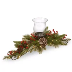 National Tree Company 30 In. Feel Real Bristle Berry Centerpiece With Battery Operated Lights, Berries And Cones