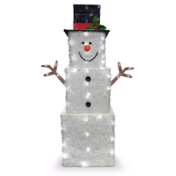 National Tree Company 42 In. Frosted White Fabric With Glitter Square Snowman With 120 Cool White LED Lights