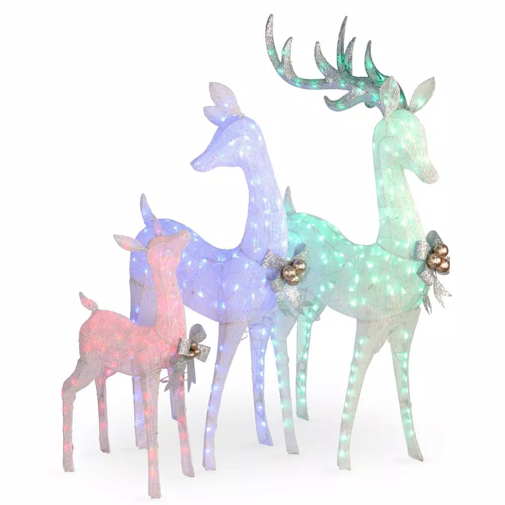 National Tree Company 60 In., 52 In. And 35 In. Glittered Deer- Family Of 3 With 340 Multi-Color LED Lights 1 National Tree Company 60 In., 52 In. And 35 In. Glittered Deer- Family Of 3 With 340 Multi-Color LED Lights