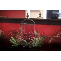 Nearly Natural Pine Berry Birdhouse Candelabrum 7 Nearly Natural Pine Berry Birdhouse Candelabrum -Christmas decorations shop nearly natural christmas candles holders 4814 1f 1000