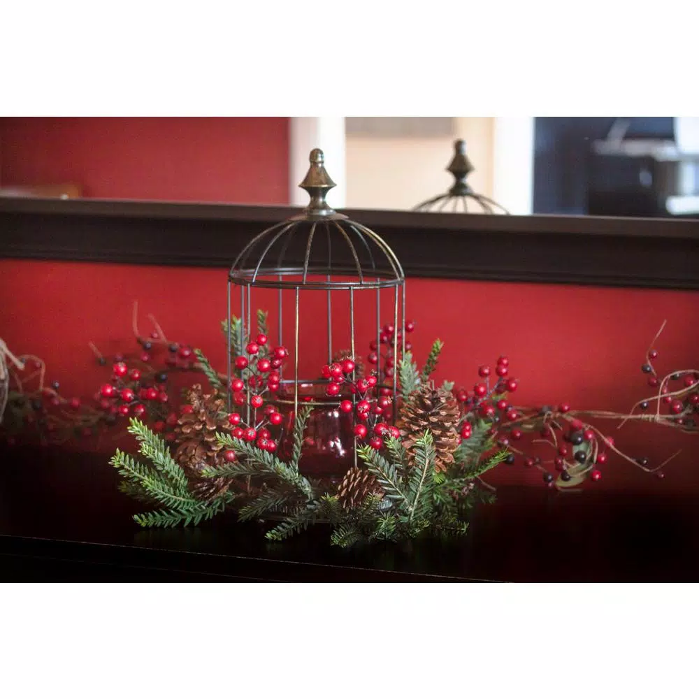 Nearly Natural Pine Berry Birdhouse Candelabrum 4 Nearly Natural Pine Berry Birdhouse Candelabrum - Image 4