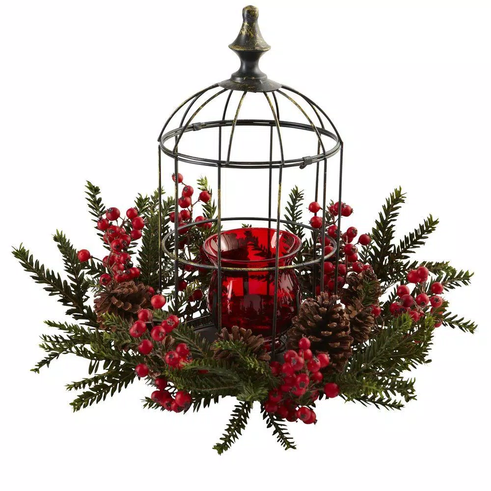 Nearly Natural Pine Berry Birdhouse Candelabrum 1 Nearly Natural Pine Berry Birdhouse Candelabrum