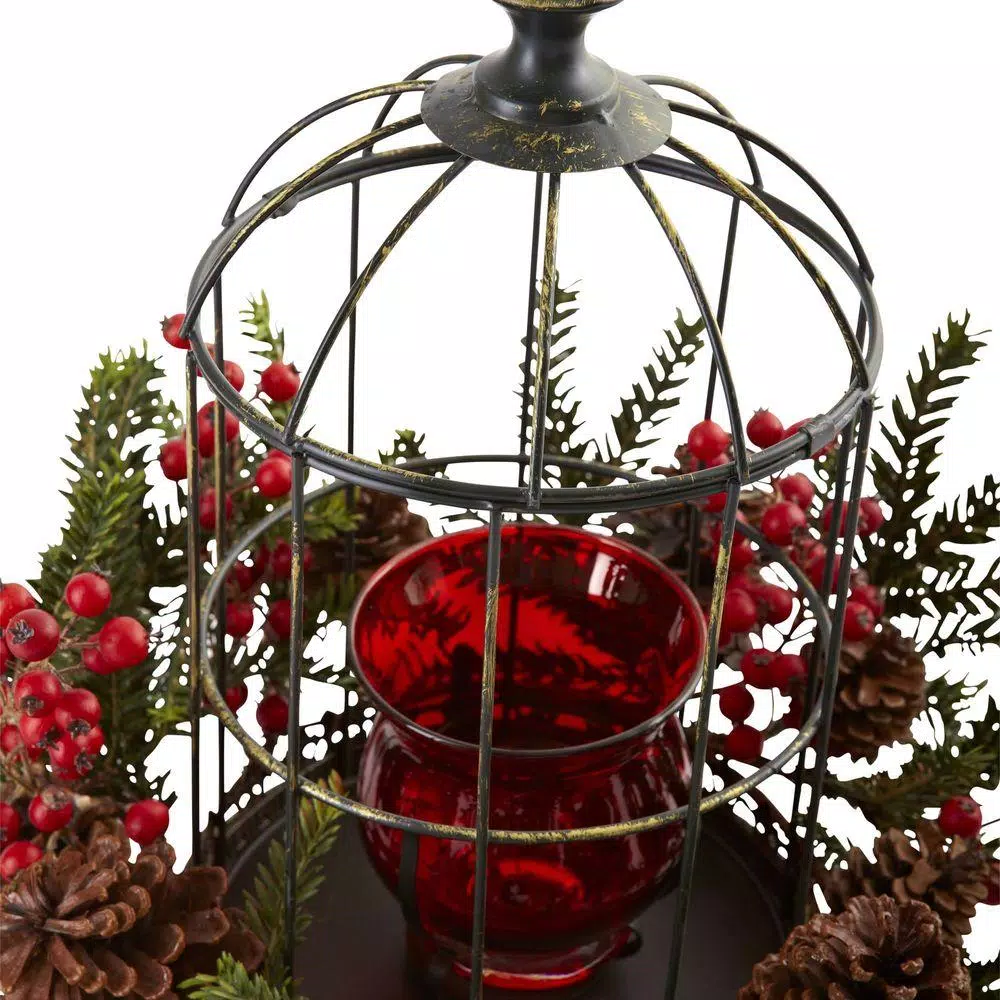 Nearly Natural Pine Berry Birdhouse Candelabrum 2 Nearly Natural Pine Berry Birdhouse Candelabrum - Image 2