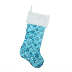 Northlight 20.5 In. Ice Palace Blue Sequin Snowflake Christmas Stocking With White Faux Fur Cuff