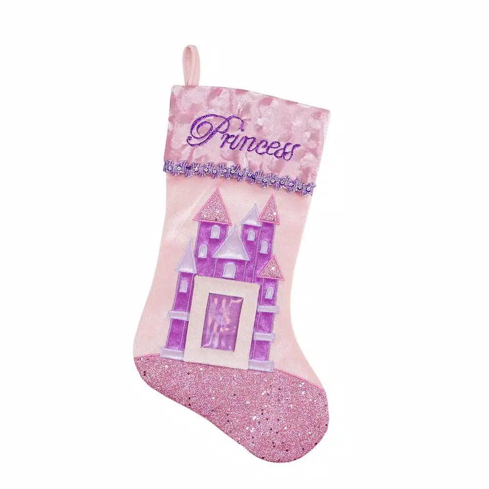 Northlight 18.5 In. Pink And Purple Embroidered Glitter Princess Photo Frame Christmas Stocking 1 Northlight 18.5 In. Pink And Purple Embroidered Glitter Princess Photo Frame Christmas Stocking