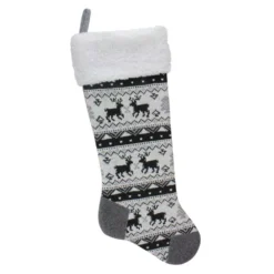 Northlight 23.25 In. Black Gray And White Polyester Rustic Lodge Knit Christmas Stocking With Sherpa Cuff