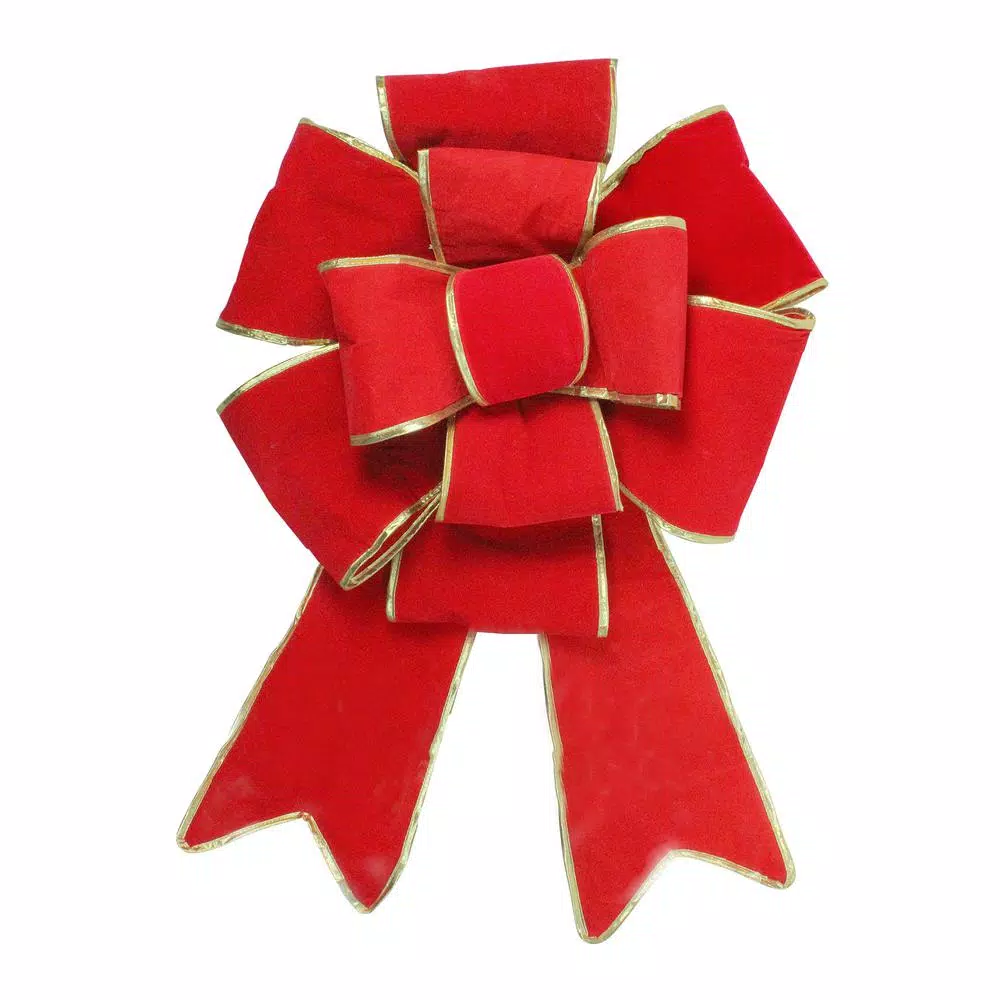 Northlight 40 In. Giant Red 3D 11-Loop Velveteen Christmas Bow With Gold Trim 1 Northlight 40 In. Giant Red 3D 11-Loop Velveteen Christmas Bow With Gold Trim