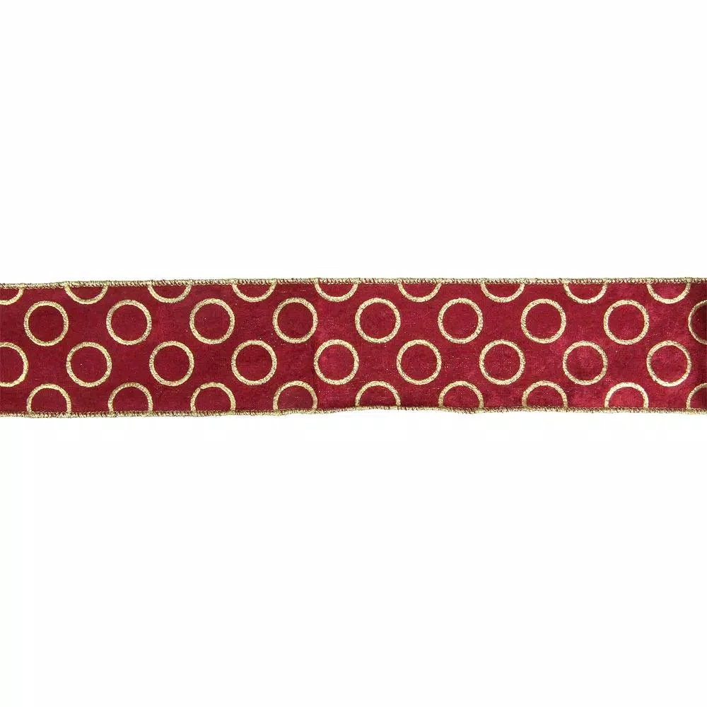 Northlight 2.5 In. X 16 Yds. Metallic Red And Gold Circle Wired Craft Ribbon 1 Northlight 2.5 In. X 16 Yds. Metallic Red And Gold Circle Wired Craft Ribbon