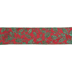 Northlight 2.5 In. X 16 Yds. Sparkly Red And Green Holly Wired Craft Ribbon