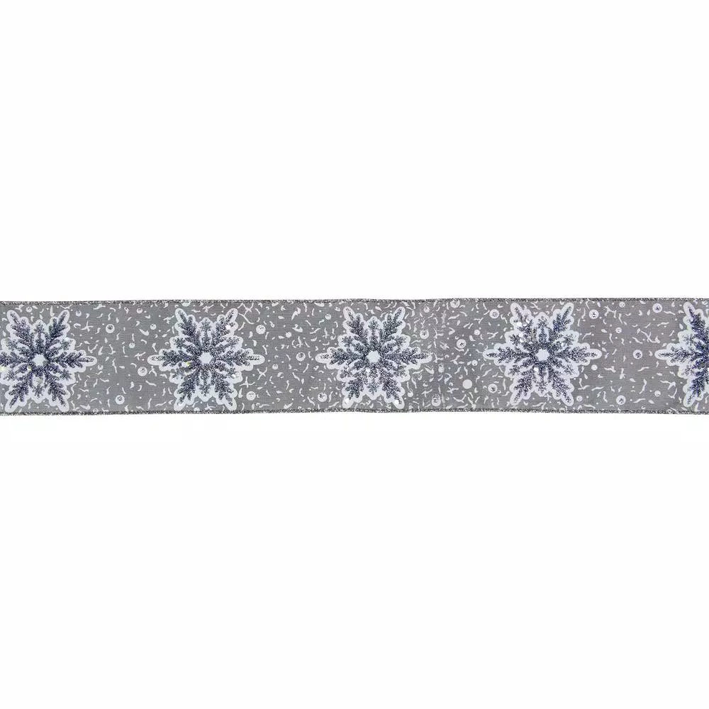 Northlight 2.5 In. X 16 Yds. Grey And White Glitter Snowflake Wired Craft Ribbon 1 Northlight 2.5 In. X 16 Yds. Grey And White Glitter Snowflake Wired Craft Ribbon