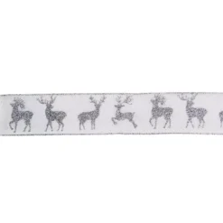Northlight 2.5 In. X 16 Yds. White And Silver Glitter Deer Wired Craft Ribbon