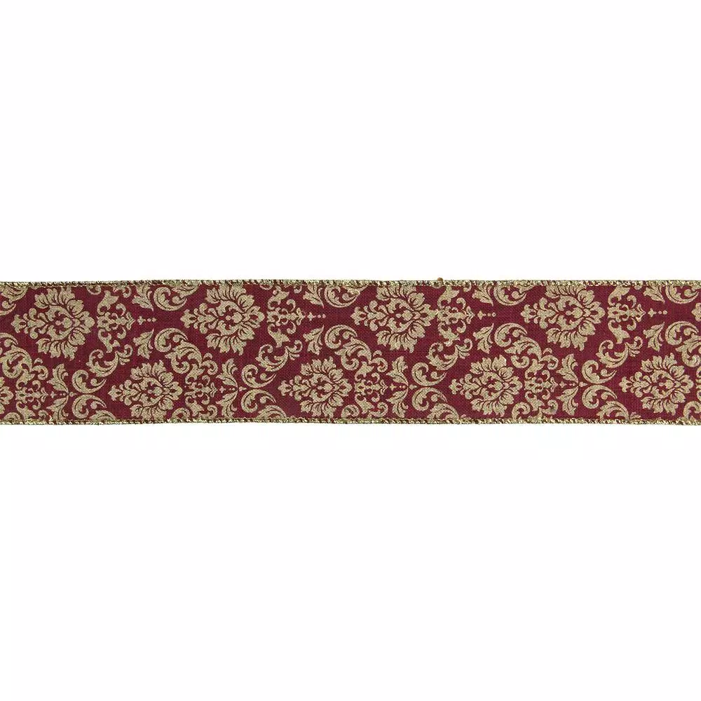 Northlight 2.5 In. X 16 Yds. Burgundy And Gold Damask Christmas Wired Craft Ribbon 1 Northlight 2.5 In. X 16 Yds. Burgundy And Gold Damask Christmas Wired Craft Ribbon