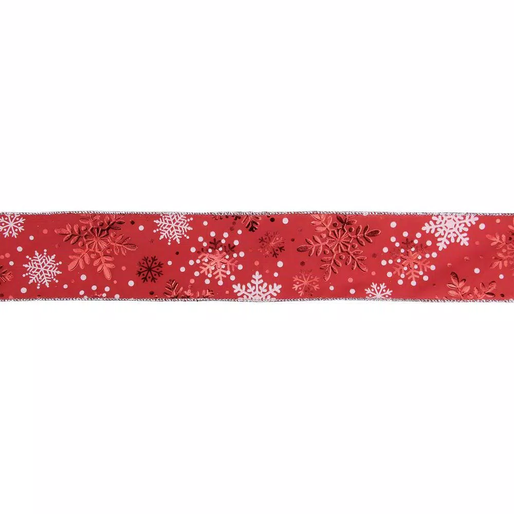 Northlight 2.5 In. X 16 Yds. Metallic Red And White Snowflake Wired Craft Ribbon 1 Northlight 2.5 In. X 16 Yds. Metallic Red And White Snowflake Wired Craft Ribbon