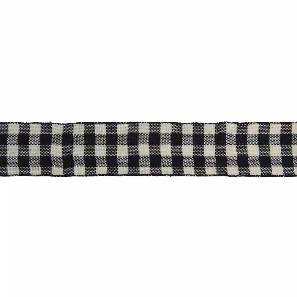 Northlight 2.5 In. X 16 Yds. Double Sided Black And White Buffalo Check Wired Ribbon 1 Northlight 2.5 In. X 16 Yds. Double Sided Black And White Buffalo Check Wired Ribbon