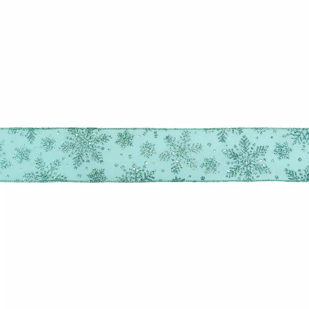 Northlight 2.5 In. X 16 Yds. Shimmering And Sparkly Aqua Snowflake Wired Craft Ribbon 1 Northlight 2.5 In. X 16 Yds. Shimmering And Sparkly Aqua Snowflake Wired Craft Ribbon