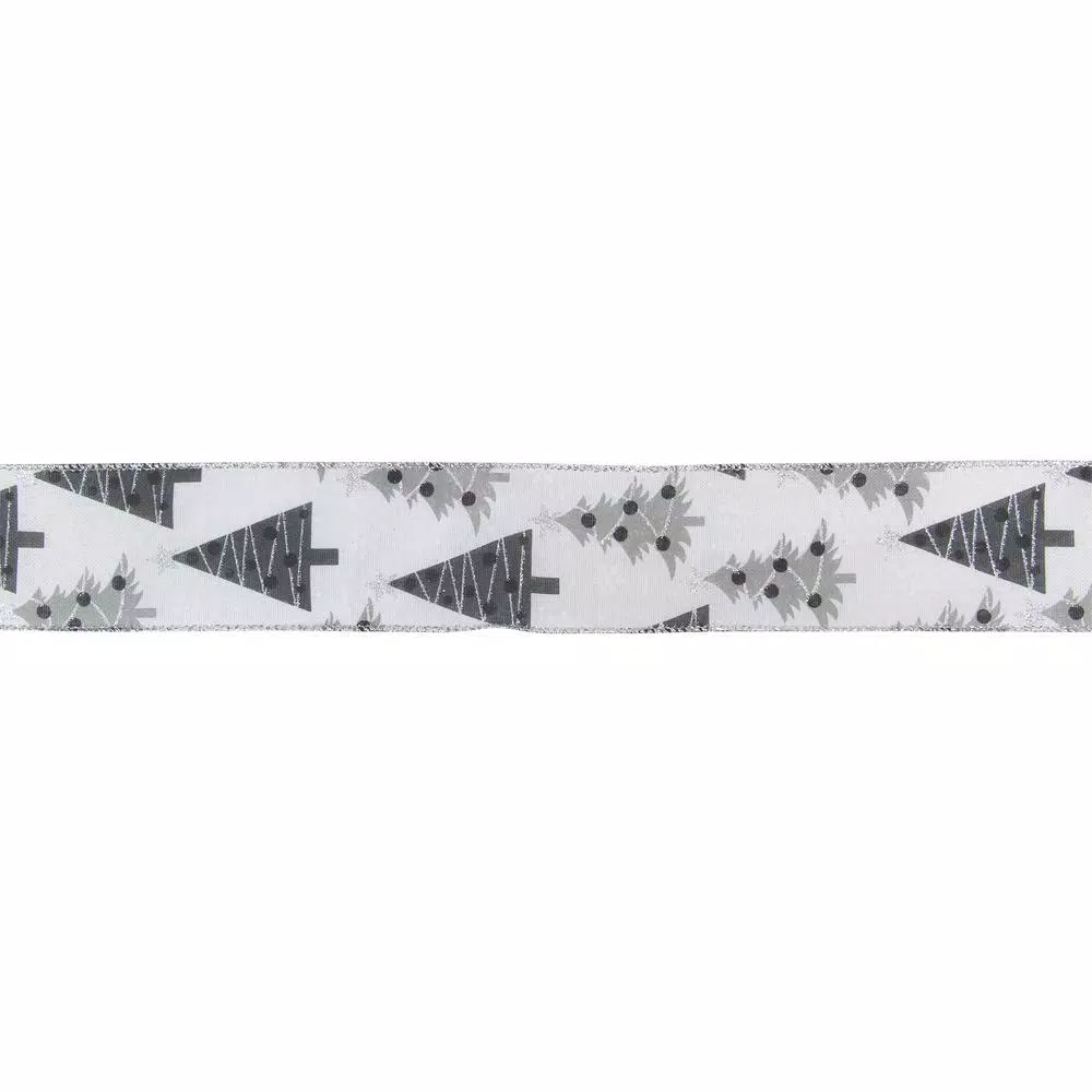 Northlight 2.5 In. X 16 Yds. White Silver And Black Tree Wired Craft Ribbon 1 Northlight 2.5 In. X 16 Yds. White Silver And Black Tree Wired Craft Ribbon