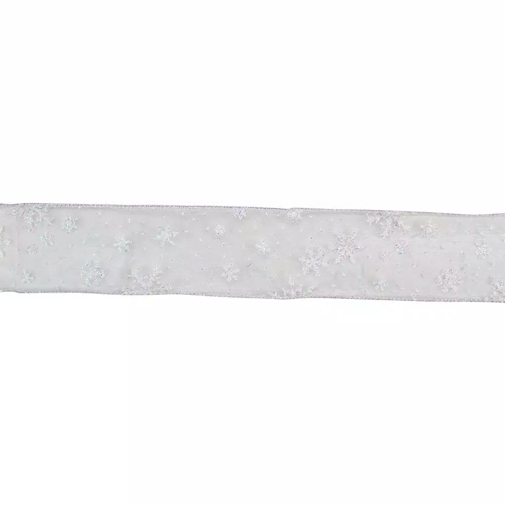 Northlight 2.5 In. X 16 Yds. Shimmering Iridescent Snowflakes On A Sheer White Ribbon 1 Northlight 2.5 In. X 16 Yds. Shimmering Iridescent Snowflakes On A Sheer White Ribbon